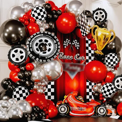 Miniatura 3 de Kit de Arco de Globos TODO EN 1 para Autos de Carreras con TROFEO BONUS y Número 2 - Kit de Guirnalda de Globos de Autos para Suministros de Fiesta