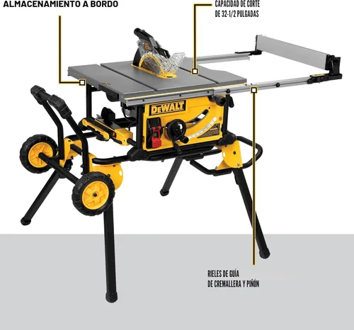 Miniatura 3 de DEWALT Sierra de Mesa de 10 Pulgadas con Soporte de Sierra de Mesa Rodante Plegable, 15 Amperios, 4800 RPM, Capacidad de Corte al Hilo de 32-1/2