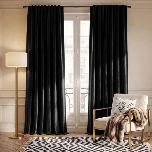 Miniatura 13 de NICETOWN Cortinas de terciopelo negro de 84 pulgadas de largo, 2 paneles, bolsillo para barra y pestaña trasera, cortinas opacas de lujo, cortinas