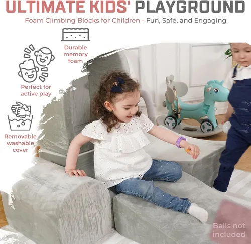 Miniatura 4 de Bloques de escalada de espuma para niños pequeños, juego suave de interior para bebés, funda de terciopelo y espuma viscoelástica de alta densidad