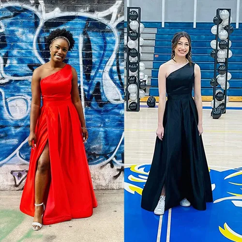 Miniatura 4 de GUKARLEED Vestido de fiesta largo con un hombro para mujer, vestido de baile largo con abertura alta, corsé de satén, vestidos formales, vestido