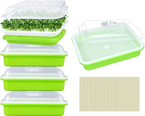 Miniatura 13 de Legigo Paquete de 10 bandejas de germinación de semillas verdes, bandeja de germinación de cultivo sin tierra, bandeja de vivero sin BPA con papel