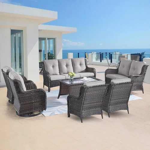 Miniatura 35 de Belord Juego de muebles de exterior, sillas de mimbre para patio, muebles de ratán de 3 piezas con mesa auxiliar, juegos de sillas bistró de patio