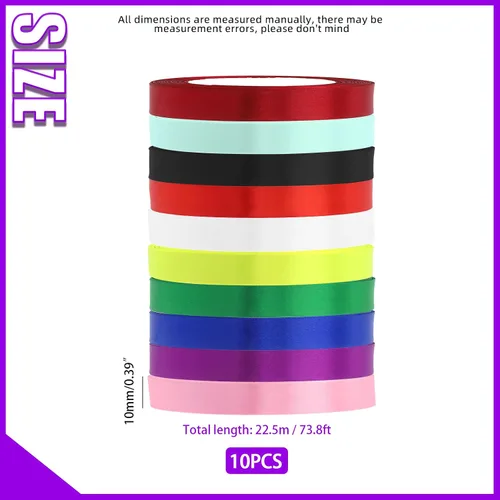 Miniatura 2 de Swpeet 10 rollos de 10 colores de 2/5 pulgadas x 25 yardas, de una sola cara, tela de cinta de satén, cinta de satén para envolver regalos