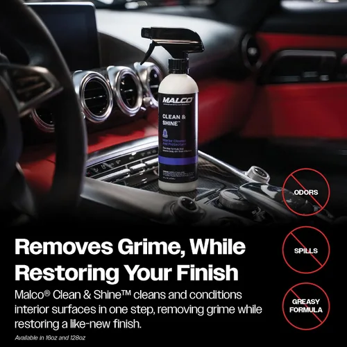 Miniatura 6 de Malco Limpiador y Abrillantador para Interiores de Automóvil Clean & Shine - Restaura superficies de cuero, plástico y vinilo en tu vehículo/Limpia