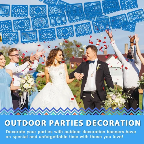 Miniatura 4 de Paquete de 6 pancartas de papel picado azul para fiesta mexicana, boda, fiesta, día de los muertos, Cinco de Mayo, decoración de México, papel
