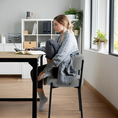 Miniatura 7 de Furniliving Boucle - Juego de 4 sillas de comedor, modernas sillas de comedor tapizadas con respaldo curvado y marco de metal negro, silla auxiliar