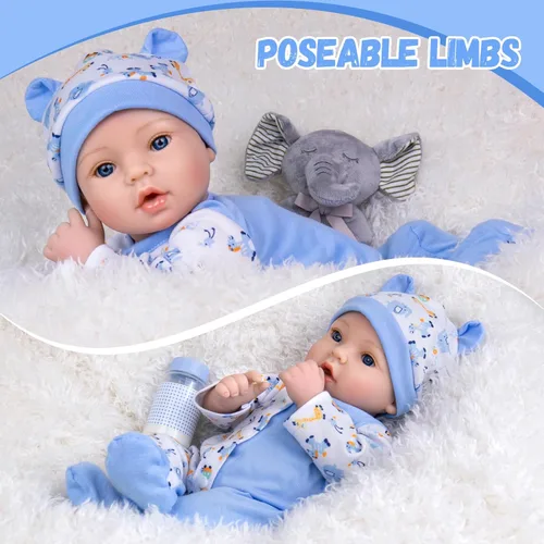 Miniatura 4 de Aori Reborn Baby Dolls Boy - Muñeca realista de bebé recién nacido de 18'' con juego de alimentación azul y certificado de nacimiento - Cuerpo