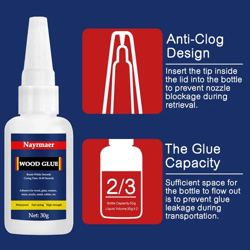 Miniatura 5 de WGN Super Glue para madera, secado rápido, pegamento CA para trabajar madera, muebles, balsa y manualidades (1.06 oz)