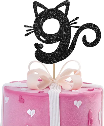 Miniatura 9 de Decoración para tartas de gato de cuatro años, decoración de pastel número 4 para bebé, suministros de fiesta de cumpleaños de gatito, decoración