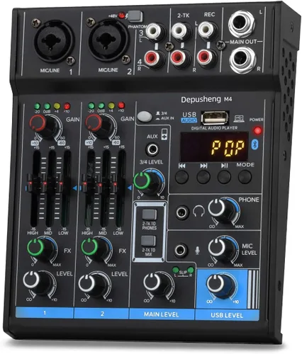 Mezclador de interfaz USB de 4 canales, controlador de sonido DJ, mini mezclador de audio digital profesional, consola de mezcla de sonido portátil
