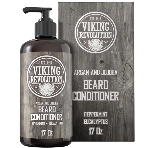 Viking Revolution Acondicionador para barba con aceite de argán y jojoba - Suaviza y fortalece - Aroma natural a menta y eucalipto - Acondicionador