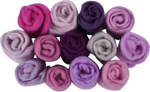 Miniatura 154 de 24 tipos de lana rosa, 4.23 oz (120 g), adecuado para fieltro húmedo y fieltro de aguja de telas hiladas de lana. Un paquete de prueba está Tonos