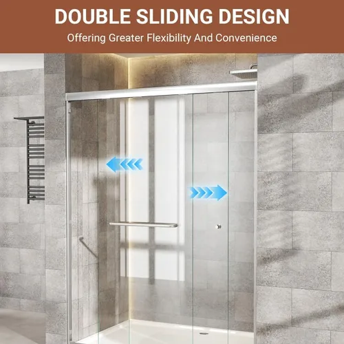 Miniatura 2 de Puerta de regadera doble corrediza 56"-60" (ancho) x 72" (alto), puerta de vidrio para baño de 1/4" (6mm) de vidrio templado transparente