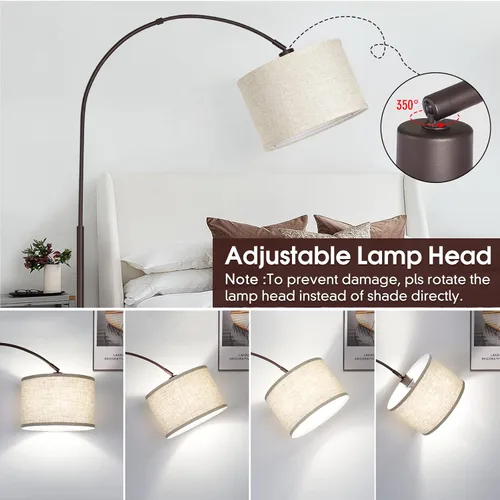Miniatura 4 de Lámparas de pie arqueadas para sala estar, con regulador de iluminación y pantalla ajustable, antigua, campestre y alta, para leer en sofá y Marrón
