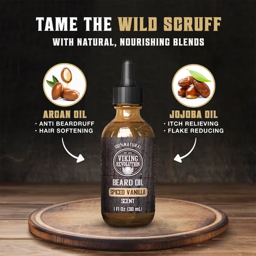 Miniatura 3 de Aceite de barba Viking Revolution para hombres - Aceite natural para barba de hombres con aceite de argán y jojoba - Suavizante de barba, fortalece