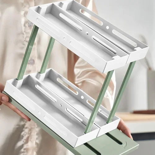 Miniatura 5 de DULRLLY Organizador giratorio para especias, 2 estantes de especias de dos pisos, organizador de armario de cocina extraíble para tiendas recetas