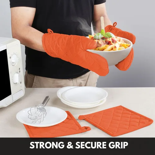 Miniatura 5 de Oven Mitt (7"x13") & Pot Holder (8"x8") 100% Cotton Set of Heat Resistant Oven Gloves & Hot Pads for Gifts, BBQ, Cooking, Baking, Thanksgiving