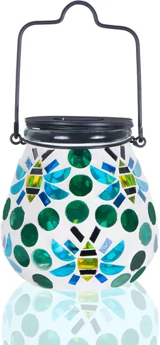 Afirst - Faroles de mosaico para exteriores, luces solares colgantes de cristal, abejas, impermeables, decorativas para exteriores, jardín, patio,