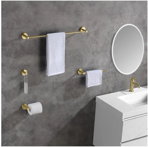 KIBI Juego de accesorios circulares de baño de 5 piezas, oro cepillado, incluye toallero, anillo para toallas, soporte para papel higiénico y