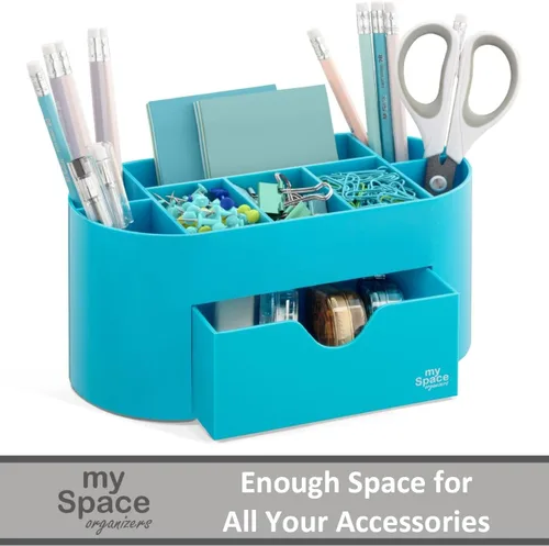 Miniatura 2 de My Space Organizers Organizador de escritorio azul para suministros de oficina y accesorios de escritorio, soporte para bolígrafos, organización