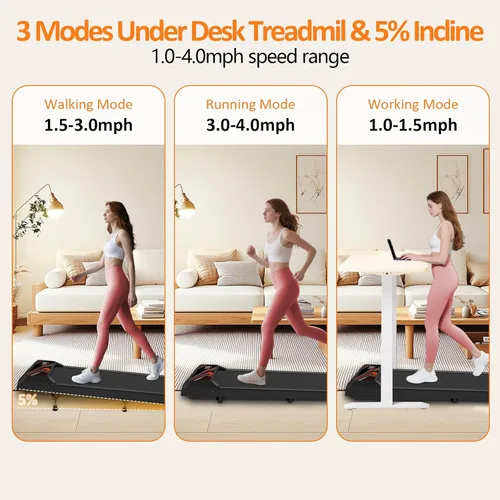 Miniatura 6 de 2.5HP Walking Mat with Incline pad,Under Desk Treadmill, Walking Running Pad with Remote, 3 in 1 Low Noise Small Mini Portable Treadmill with Led