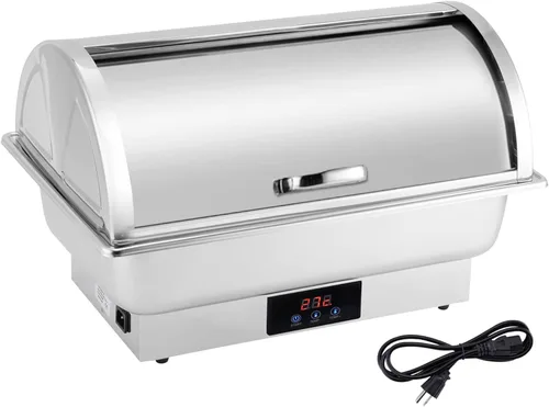 Miniatura 7 de Juego de 2 sartenes eléctricas, platos de cocina con tapa enrollable, bandeja de calentamiento de temperatura, calentador de alimentos de acero