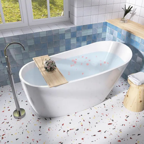 Miniatura 9 de Bañera independiente de acrílico de 59", bañera independiente, bañera exenta, bañera de remojo, certificado cUPC, CM (blanco brillante)