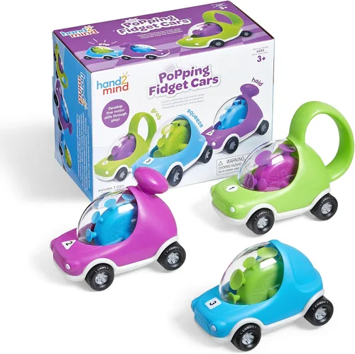 Hand2Mind Coches Fidget que Hacen Pop - Juguetes con Ventosa para Habilidades Motoras Finas, Juego Sensorial para Niños Pequeños y Preescolares,