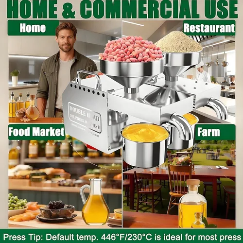 Miniatura 8 de Máquina de prensa de aceite, extractor de aceite, máquina de aceite de prensa caliente/fría de 1600 W para semillas de girasol de cacahuete