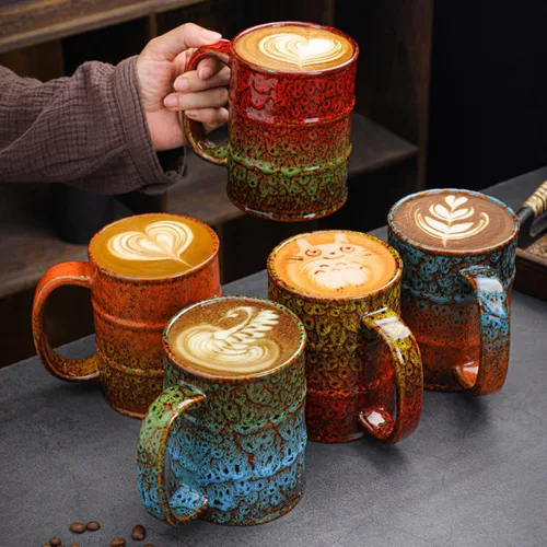 Miniatura 5 de Tazas de café de cerámica azul y marrón de 20 onzas, grandes, aptas para lavavajillas y microondas, perfectas para la oficina y el hogar