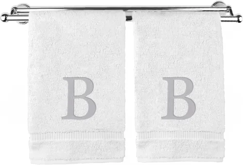 Miniatura 94 de Toalla de mano monogramada, regalo personalizado, juego de 2 - Toalla bordada con letra de bloque dorada - Extra absorbente 100% algodón turco