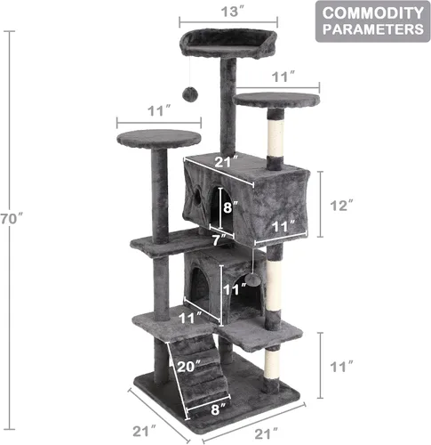 Miniatura 7 de Árbol de gato de varios niveles de 70 pulgadas de alto para gatos de interior, muebles con poste rascador, plataforma, condominio, torre con juguete