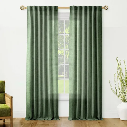 Miniatura 40 de Cortinas de lino 92 pulgadas de largo, juego de 2 paneles con bolsillo para barra, lengüeta trasera, cortinas transparentes para ventanas
