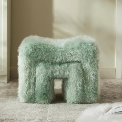 Miniatura 9 de Taburete de tocador, reposapiés pequeño, otomano, asiento de piel sintética, sin espalda, moderno, reposapiés, peludo para sala de maquillaje, sala
