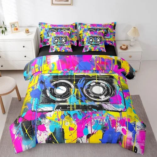 Miniatura 31 de Piano Music 7pcs Comforter King,Musical Notes Bedding Set Kids Girls Boys Teens Room Decor,Retro Graffiti Grey Gold Music Lover Bed in a Multi 11