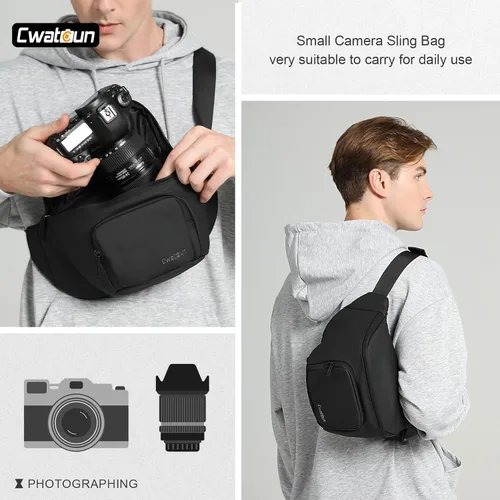 Miniatura 5 de Cwatcun Riñonera impermeable para cámara compacta, ligera y portátil, bolsa cruzada para Canon, Nikon, Sony, Fuji DSLR/SLR/cámara sin espejo, lente