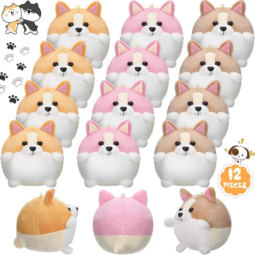 Skylety Paquete de 12 mini perros de peluche de 5 pulgadas, cachorros de peluche pequeños a granel, lindos juguetes de felpa suave, regalo de