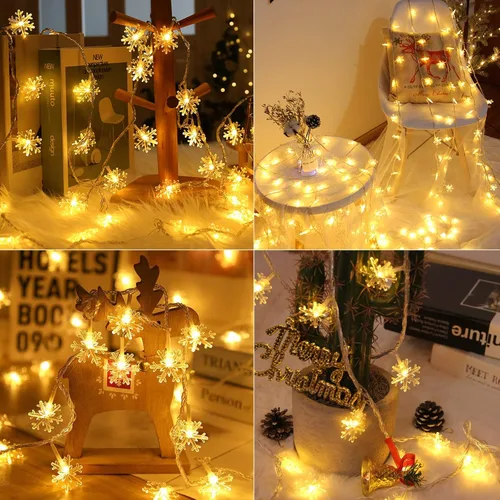 Miniatura 2 de Brightown Guirnalda de luces solares de copo de nieve de Navidad, paquete de 2 unidades, 100 luces LED de 78 pies para exteriores, impermeables