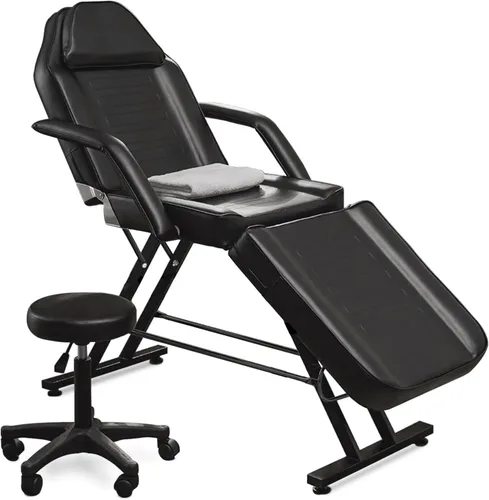 FozsKeylf Mesa de masaje para tatuajes, cama de spa facial ajustable con taburete hidráulico, cama de esteticista profesional para tratamiento de