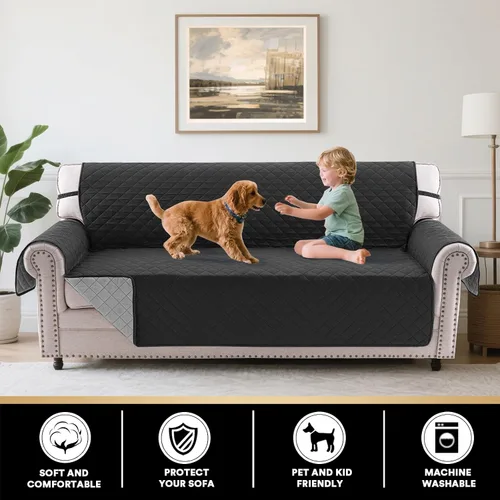 Miniatura 3 de PrinceDeco Funda de sofá para perros, lavable y reversible, apta para mascotas, resistente al agua, protector de muebles con correas elásticas
