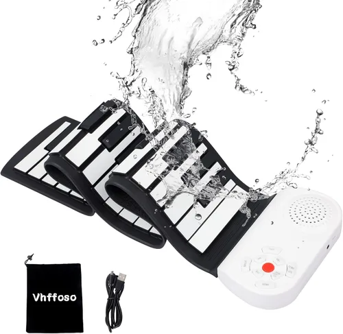 Piano enrollable de 49 teclas con bolsa de transporte, 8 tonos diferentes, batería de litio recargable incorporada, altavoces integrados de 2 W,