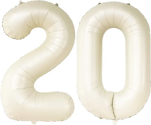 KatchOn, Globo color crema Gaint del número 20, 40 pulgadas, decoración de globos de cumpleaños 20, decoraciones de 20 cumpleaños, decoraciones de
