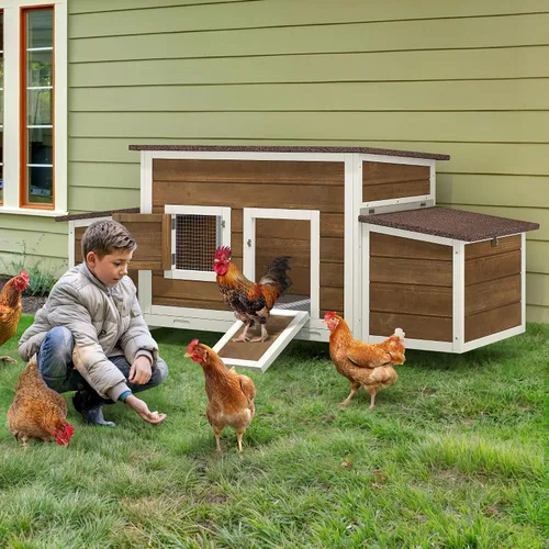 Miniatura 4 de YITAHOME Gallinero grande de madera para gallineros, corral de pollo al aire libre con 2 cajas de anidación, jaula de aves de corral, jaula