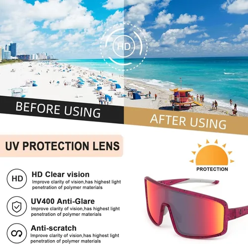 Miniatura 7 de Karsaer Vision - Gafas de sol deportivas para hombres y mujeres, gafas de sol de béisbol para jóvenes, niños, adolescentes y niñas Rojo