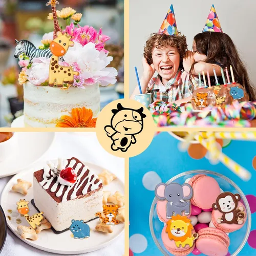Miniatura 5 de Juego de 8 cortadores de galletas de animales con mango de sello 3D, diseño de selva para cocina, formas de pastel de ácido poliláctico