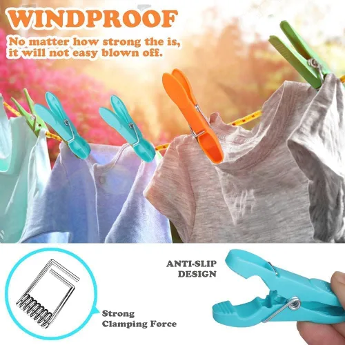 Miniatura 2 de 48 alfileres de ropa, pinzas de colores para sujetar con abrazadera, pasadores de plástico resistentes al aire libre, clips antideslizantes