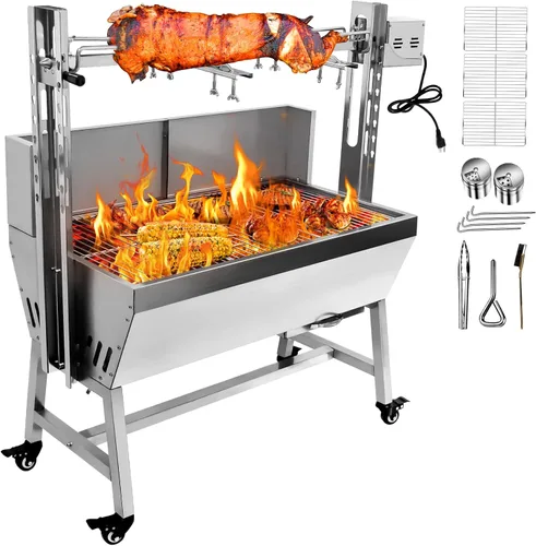 Miniatura 9 de Parrilla asadora de acero inoxidable de 132 libras, motor de 25 W, asador de cordero de cerdo pequeño, 37 pulgadas, parrilla asadora de carbón 2