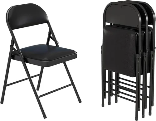 Miniatura 11 de Paquete de 4 sillas plegables, sillas plegables de metal, marco de acero con doble bisagra para oficina, boda, fiesta, patio, comedor, eventos, Gris