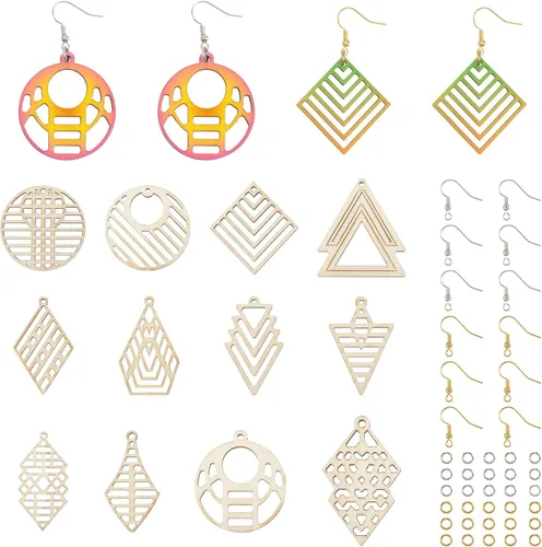 Miniatura 9 de Juego de 20 piezas de aretes de bola deportiva para fútbol, baloncesto, rugby, dijes de madera, 5 estilos, aretes de bola deportiva con ganchos